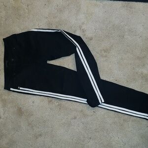 The Style Between Us black stretch denim with bias stripes